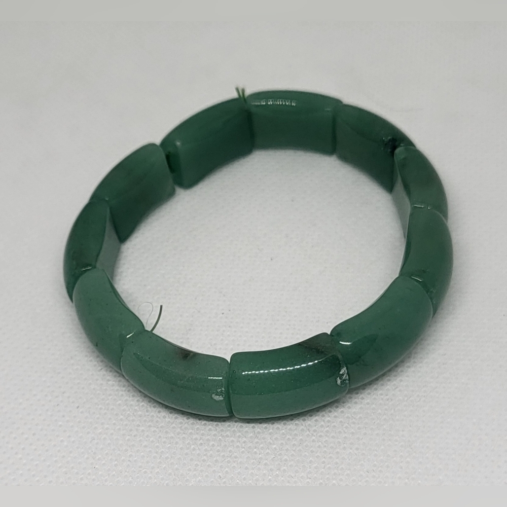 Green Faux Jade Stretch Bracelet Chunky Bead Bangle - Picture 3 of 4